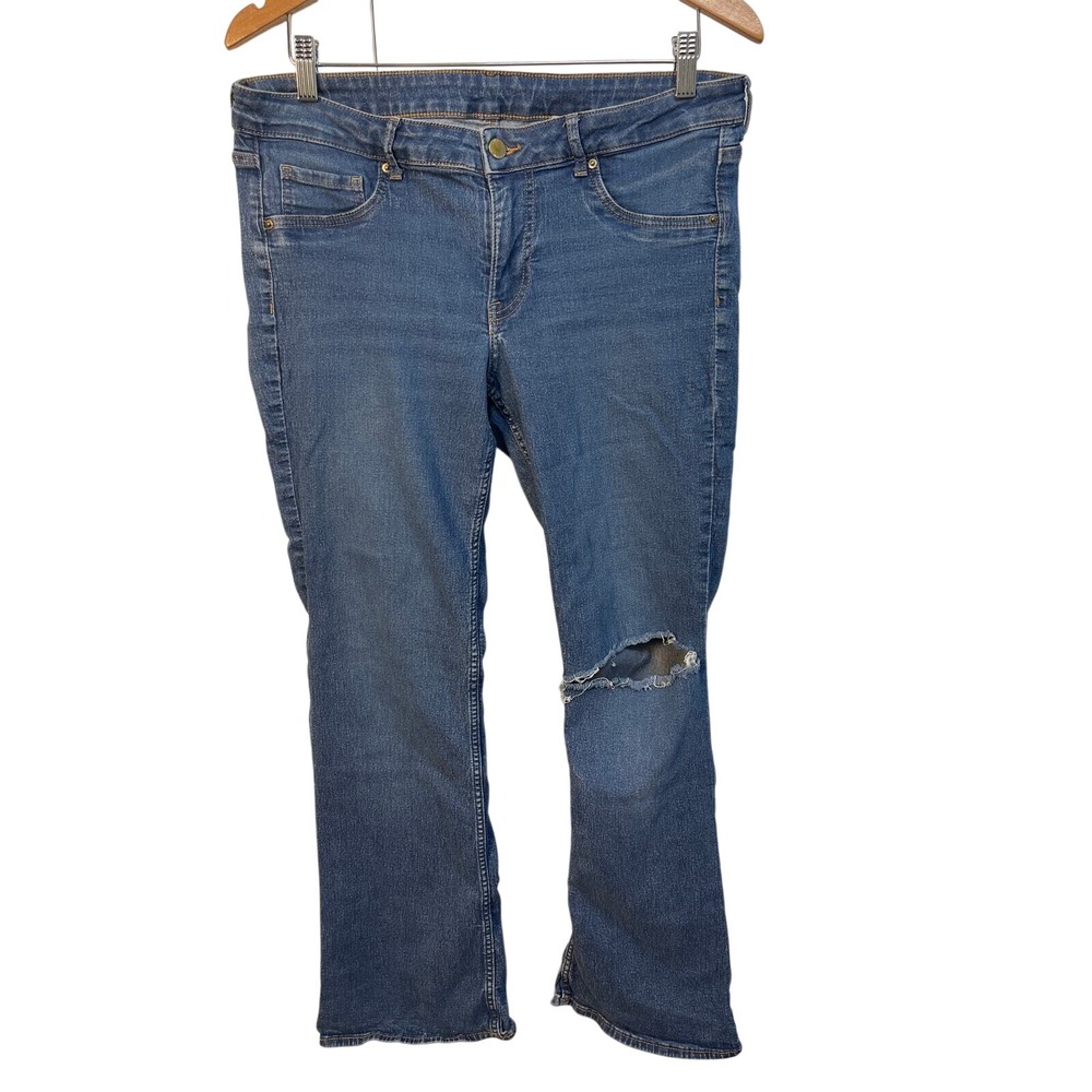 H&M &Denim Womens Size 14 Blue Distressed Low Waist Bootcut Jeans 218633